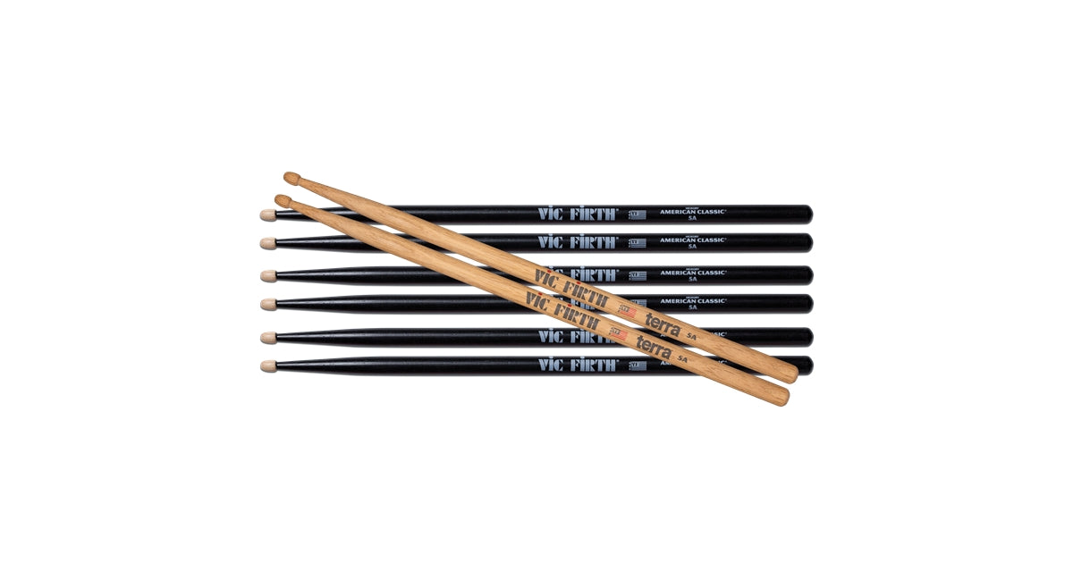 Vic Firth 3 Pair 5AB + 1 Pair 5AT Terra Free