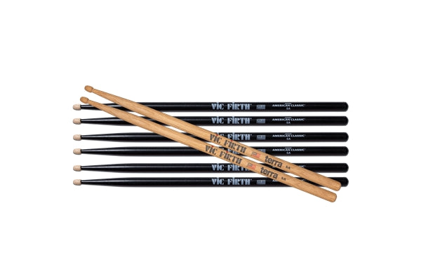 Vic Firth 3 Pair 5AB + 1 Pair 5AT Terra Free