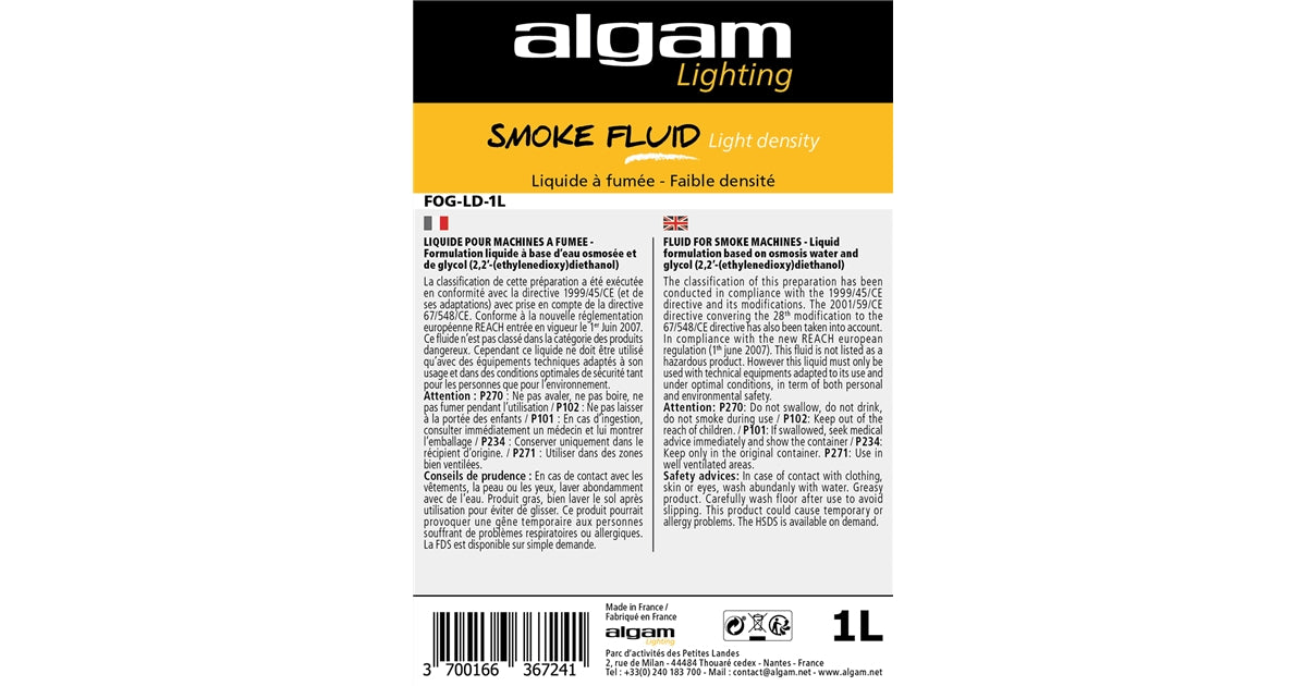 Algam Lighting FOG-LD-1L Liquido Fumo Bassa Densità 1L