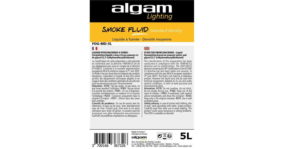 Algam Lighting FOG-MD-5L Liquido Fumo Media Densità 5L