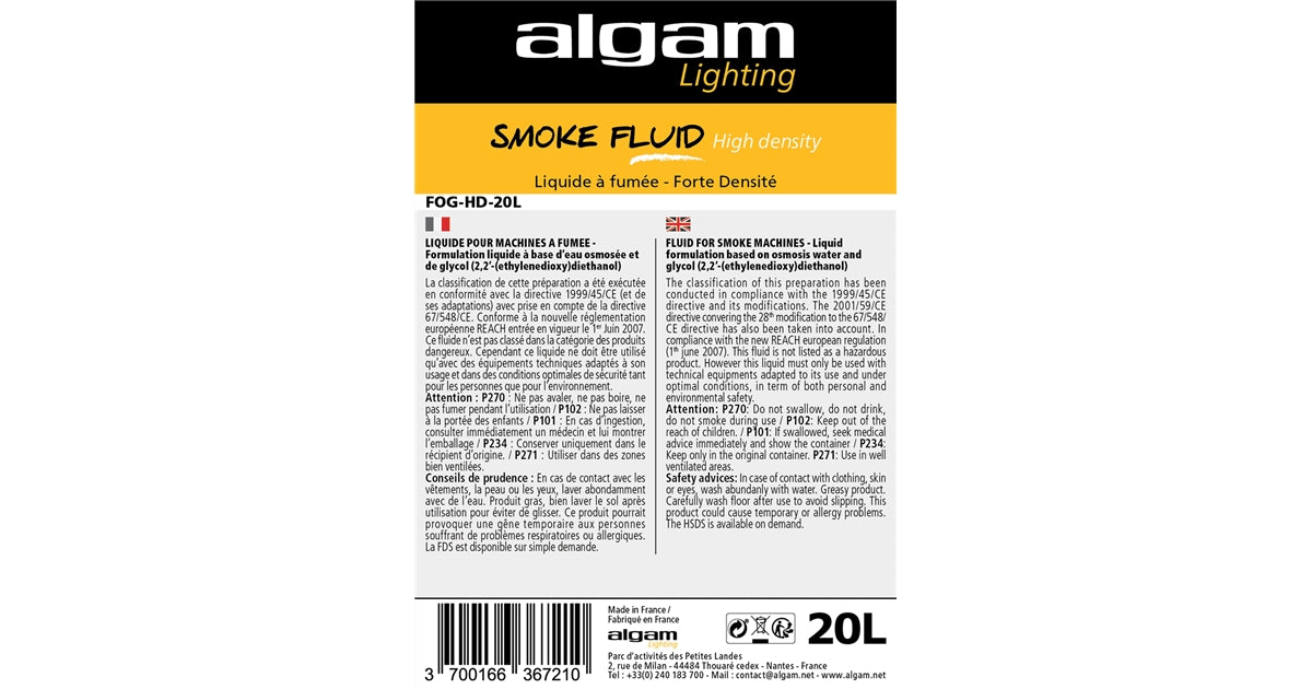 Algam Lighting FOG-HD-20L Liquido Fumo Alta Densità 20L