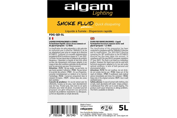 Algam Lighting FOG-QD-5L Liquido Fumo Dispersione Rapida Effetto CO2 5L