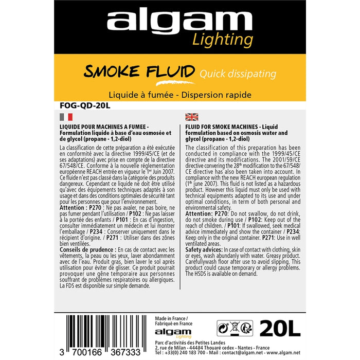 Algam Lighting FOG-QD-20L Liquido Fumo Dispersione Rapida Effetto CO2 20L