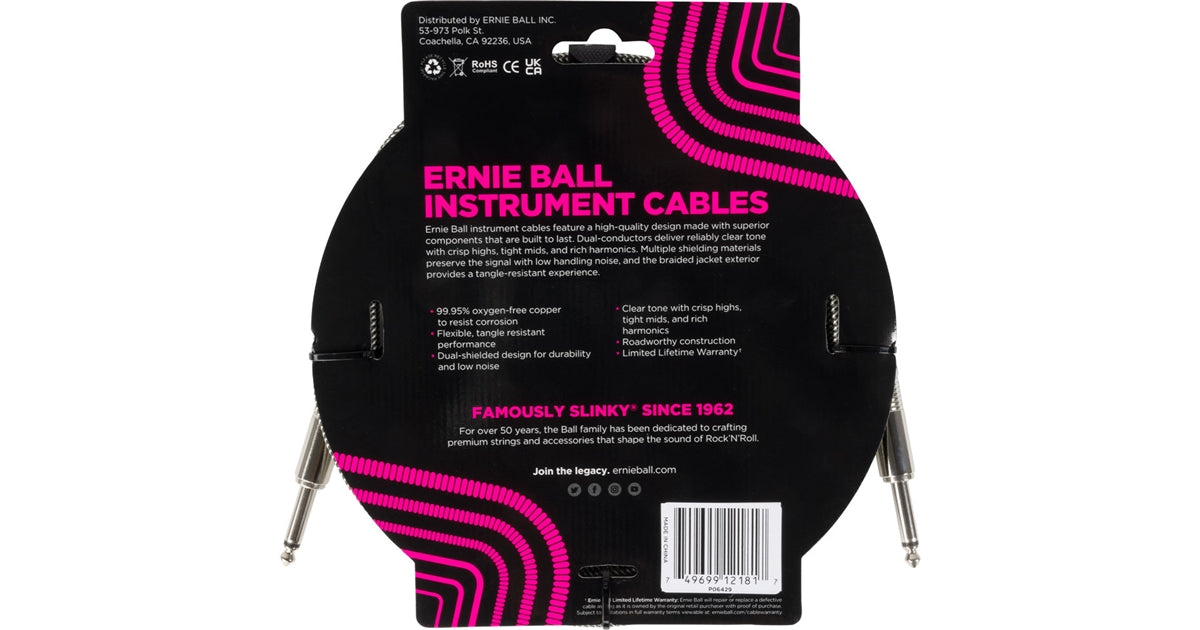 Ernie Ball 6429 Braided Cables Silver Fox 3m