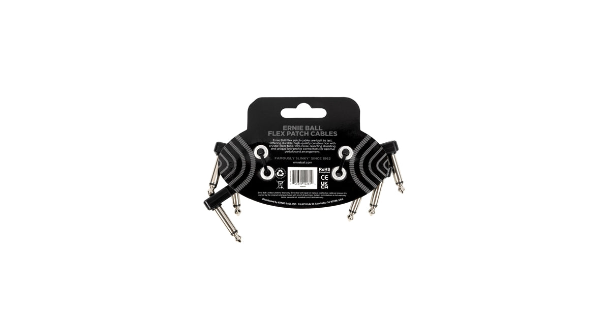 Ernie Ball 6443 Flex Patch Cable Black 8cm 3pk