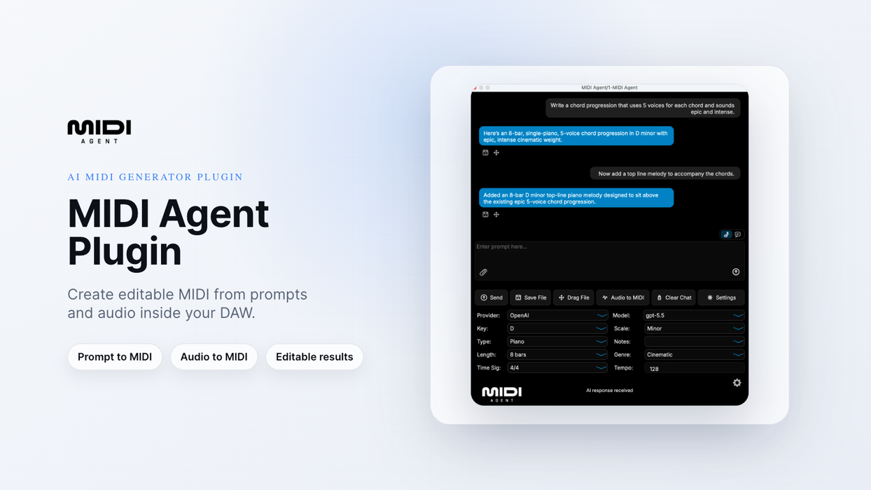 MIDI Agent AI MIDI Generator Plugin