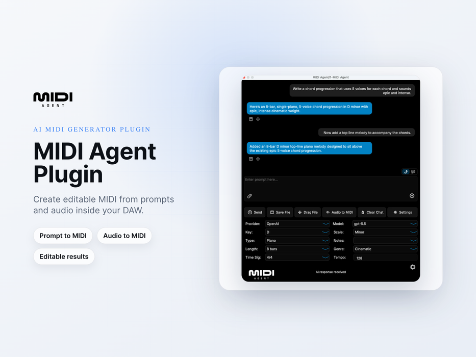 MIDI Agent AI MIDI Generator Plugin