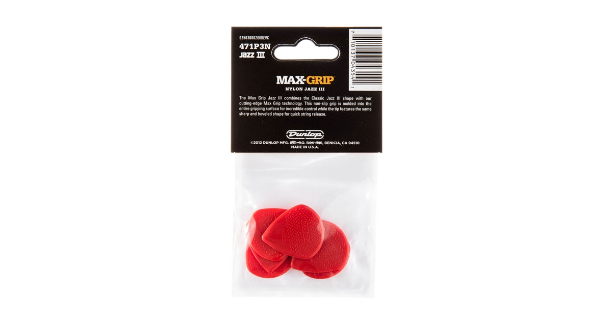 Dunlop 471P3N Max-Grip Jazz III Red Nylon