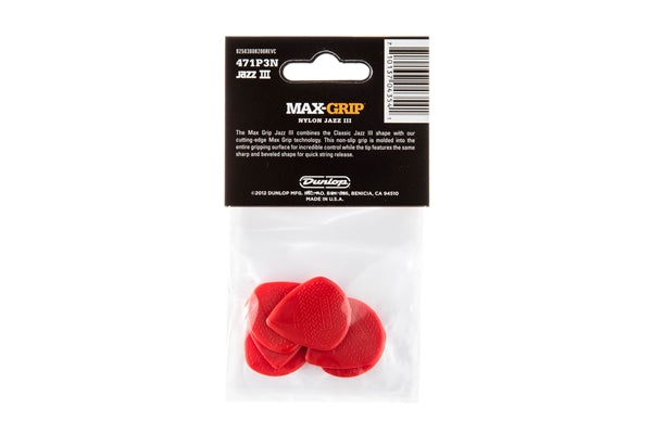 Dunlop 471P3N Max-Grip Jazz III Red Nylon