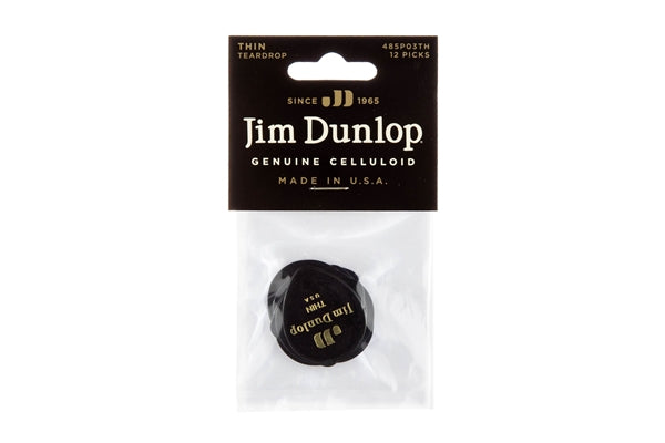 Dunlop 485P-03TH Celluloid Teardrop, Black Thin Player's Pack/12