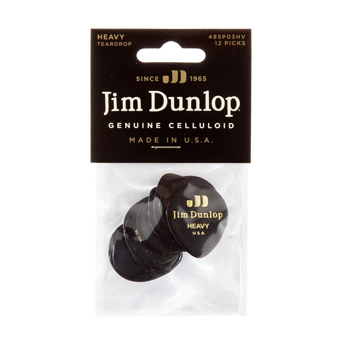 Dunlop 485P-03HV Celluloid Teardrop, Black Heavy Player's Pack/12