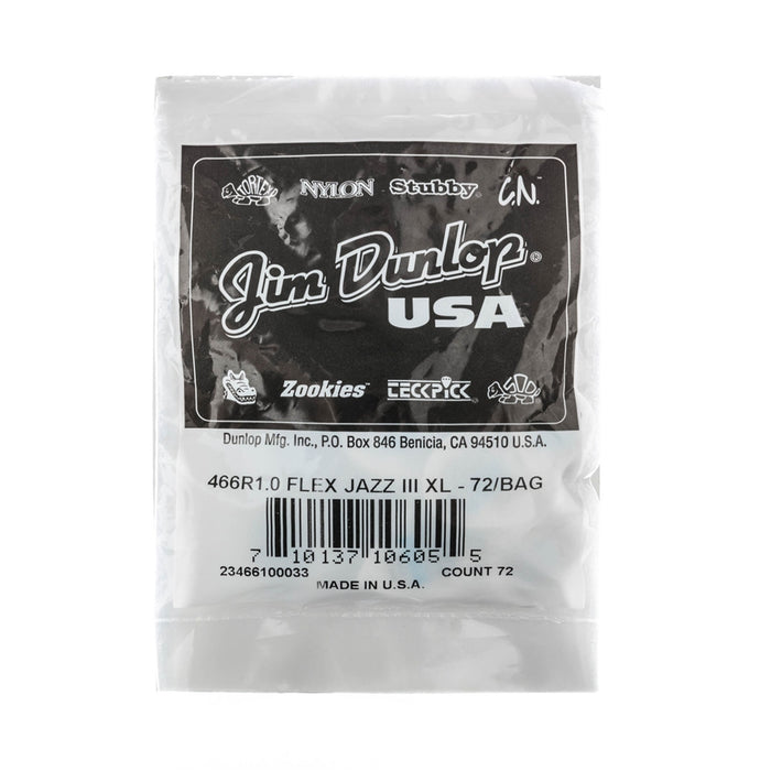 Dunlop 466R100 Tortex Flex Jazz III XL 1.0 mm Bag/72