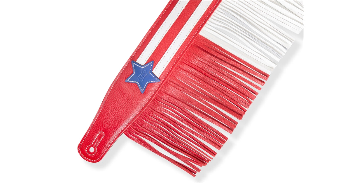 Levy's MGFUSA-RWB Tracolla in pelle pieno fiore Americana Fringe Red White Blue 2 1/2""