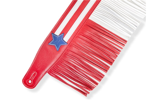 Levy's MGFUSA-RWB Tracolla in pelle pieno fiore Americana Fringe Red White Blue 2 1/2""