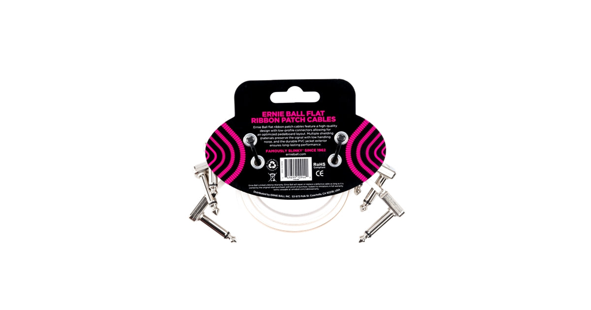 Ernie Ball 6386 Flat Ribbon Patch Cable White 30.48cm 3Pk