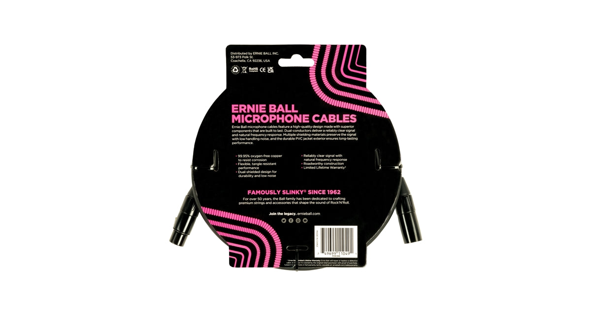 Ernie Ball 6388 Cavo Microfonico PVC nero 6 m