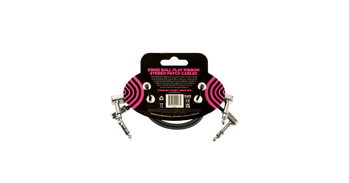 Ernie Ball 6405 Flat Ribbon Stereo Patch Cable 30,48cm 2-Pk