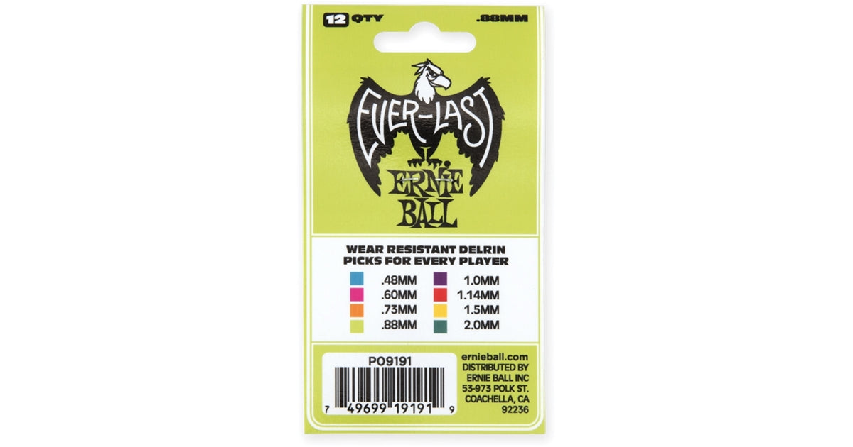 Ernie Ball Plettri Everlast Green 0.88mm Busta da 12