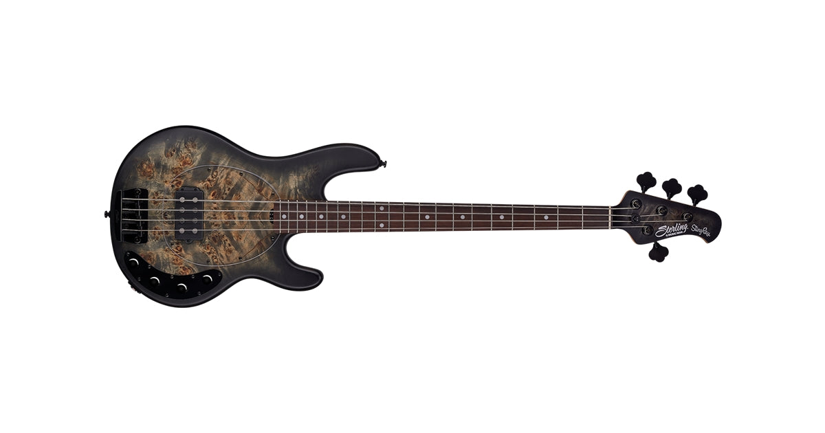 Sterling by Music Man Stingray Ray34PB 4 Poplar Burl Trans Black Satin